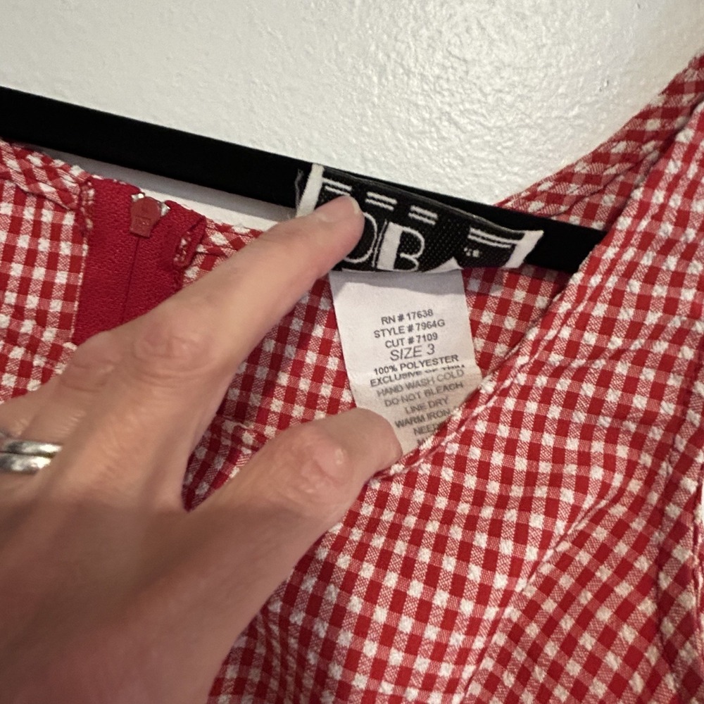DBY 90's Vintage Red Gingham Checked Mini Dress Retro Boho Chic Summer Dress S‎ - Picture 8 of 9